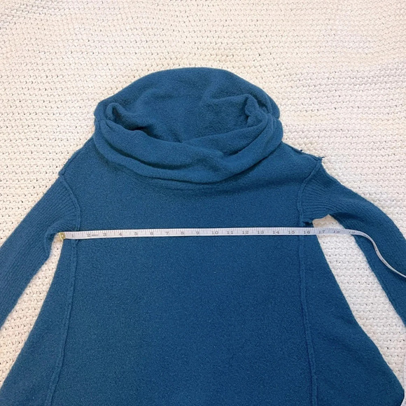 Free People Cotton Bohemian Cowl Neck Dark Teal Ribbed Oversized Sweater Size XS - Picture 8 of 16